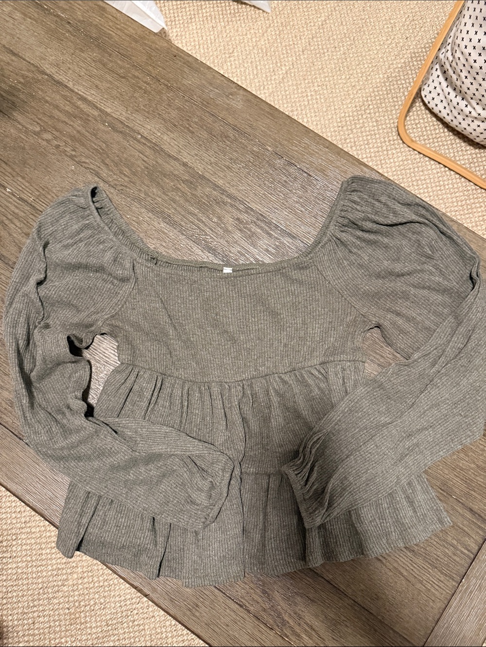 Altar'd State Olive Ribbed Scoop Neck Top